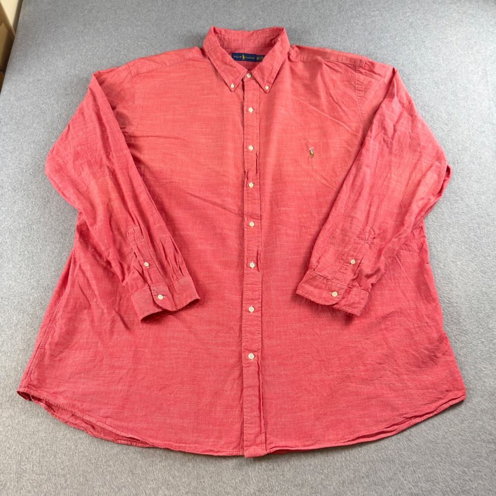 Polo Ralph Lauren Mens 3XLT Red Cotton Long Sleeve Button Down Sport Shirt 3XLT